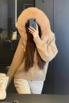 에이엘컴퍼니 [AL컴퍼니] 여성 럭셔리 퍼후드 니트 집업 숏아우터 점퍼