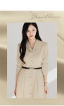 다메드 숄카라 벨트 플레어 원피스 - 시크라인 다메드 숄카라 벨트 플레어 원피스
