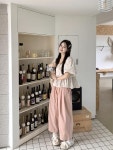 클로디 캠핑룩 데일리룩 퍼프 반팔 블라우스/주름 와이드 팬츠 코디세트