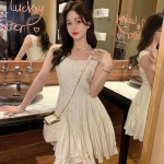 클로디 [S~2XL] A라인 캉캉 발레코어/레이어드용 화이트 버튼 서스펜더 나시 미니 원피스 날씬녀/큐티