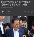 국민의힘 윤리위,'수해 골프'홍준표에 당원권 정지 10개월 - 정치/시사 - 코인판
