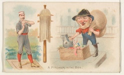 | A Pitcher in the Box, from the Talk of the Diamond set (N135) issued by Duke Sons & Co., a branch of the American Tobacco... 