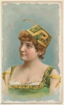 - Actress wearing green and yellow fez, from Stars of the Stage, First Series (N129) issued by W. Duke, Sons & Co. to promote... 