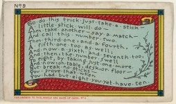| Puzzle Card Number 9, The Eight or Ten Puzzle, from the Jokes series (N118) issued by Duke Sons & Co. to promote Honest Long... 