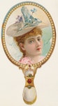 Issued by Gail & Ax Tobacco - Hand mirror with woman in blue floral hat, from the Novelties series (N122) issued by Gail & Ax... 