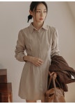 커먼유니크 르에드 핀턱 셔링 카라 미니 원피스 (가을/간절기/A라인/클래식/격식룩/하객룩/오피스룩)
