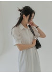 커먼유니크 코렌트 카라 스트랩 셔링 핀턱 1/2 롱 원피스 (간절기/여름/페미닌/러블리/리본/데일리룩/데이트룩/하객룩)