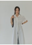 커먼유니크 코렌트 카라 스트랩 셔링 핀턱 1/2 롱 원피스 (간절기/여름/페미닌/러블리/리본/데일리룩/데이트룩/하객룩)