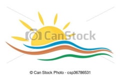 Sun logo in the sea. A sun dawn logo in the blue sea.
