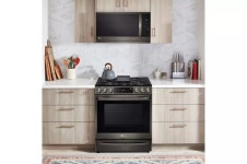 LG 2.1-cu ft 1050-Watt 29.88-in Over-the-Range Microwave with Sensor Cooking (Printproof Black Stainless Steel) at Lowes.com LG... 