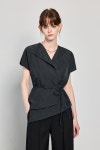 [코디너리]Oblique wrap blouse - charcoal [W CONCEPT]