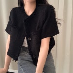 크림치즈마켓 [인기상승💌] 프린지 트위드 크롭 반팔 자켓 - jk (하객룩)