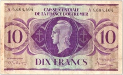 Guadeloupe 10 Francs Marianne A 4 604 404 1944