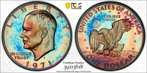 Spectacularly Toned 1971-S Eisenhower Silver Dollar 197 Spectacularly Toned 1971-S Eisenhower Silver Dollar 1971-S Eisenhower... 