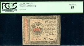 Jan 14, 1779. CC-94. PCGS About New 53. Signatures $35. Jan 14, 1779. CC-94. PCGS About New 53. Signatures of Cox and Donnell.... 