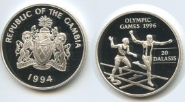 20 Dalasis 1994 G3259 Gambia Km#47 Olympia 1996 Atlanta 20 Dalasis 1994 G3259 Gambia Km#47 Olympia 1996 Atlanta Läufer silver Proof