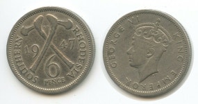 H0491 - Southern Rhodesia 6 Pence 1947 KM#17b George VI H0491 - Southern Rhodesia 6 Pence 1947 KM#17b George VI. Südrhodesien