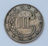 1853 U.S. THREE / 3 - CENT SILVER PIECE ~ FINE CONDITIO 1853 U.S. THREE / 3 - CENT SILVER PIECE ~ FINE CONDITION