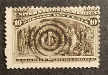 Target Fancy Cancel - US Scott 237 1893 10c Columbian S Target Fancy Cancel - US Scott 237 1893 10c Columbian Stamp Used G2566