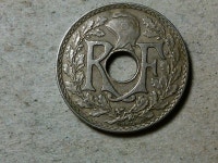 France 25 centimes 1921 holed coin
