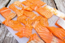 Home made smoked salmon on old ... | Stock image | Colourbox