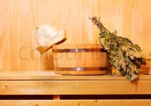 Sauna accessories in wooden sauna | Stock image | Colourbox