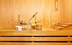 Sauna accessories in wooden sauna | Stock image | Colourbox
