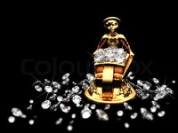 A lot of diamonds and golden statuette ... | Stock image | Colourbox