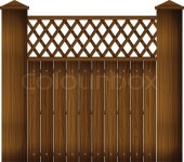 Illustration of a wooden gate on a ... | Stock vector | Colourbox