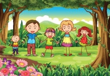 Illustration of a family at the jungle | Stock vector | Colourbox