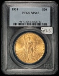 G$20 Saint-Gaudens Gold Double Eagle - Strong Lust 1924 G$20 Saint-Gaudens Gold Double Eagle - Strong Luster - PCGS MS 65 - G1215