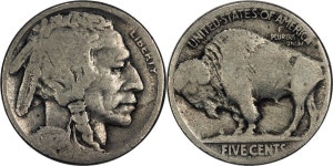 Usa Buffalo Nickel, 1921-s, 5¢, G-4