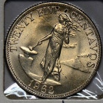1962 PH P0066 Philippines 25 Centavos vintage DE PO-01