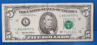 1995 $5 Dollar Note Federal Reserve of San Francisco L8 1995 $5 Dollar Note Federal Reserve of San Francisco L83149757G