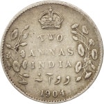 INDIA-BRITISH, Edward VII, 2 Annas, 1904, VF(30-35), Si INDIA-BRITISH, Edward VII, 2 Annas, 1904, VF(30-35), Silver, KM:505