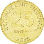 [#89032] PHILIPPINES, 25 Sentimos, 2010, KM #271a, MS(6 [#89032] PHILIPPINES, 25 Sentimos, 2010, KM #271a, MS(63), Brass Plated Steel