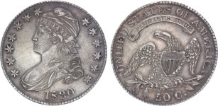 1/2 Dollar (50 Cents) 1830 Usa Capped Bust Type 1807-18 1/2 Dollar (50 Cents) 1830 Usa Capped Bust Type 1807-1839 Silver