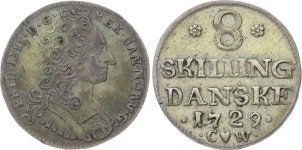8 Skilling 1729 Cw Dänemark Frederik Iv 1699-1730