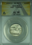 1910-R 1L Italy 1 Lira Silver Coin ANACS AU 58 Details 1910-R 1L Italy 1 Lira Silver Coin ANACS AU 58 Details Cleaned KM#45