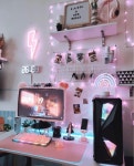 pink, gaming setup 그리고 pc setup We Heart It의 이미지