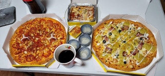 와이고수 - 반올림피자샵 고구마 피자 + 페파로니 피자 + 치즈오븐스파게티 반올림피자샵 고구마 피자 + 페파로니 피자 + 치즈오븐스파게티