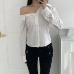 델라인 [MADE] 언발란스 오프숄더 셔츠 - BLACK