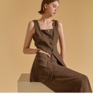 딘트 J1913 펜지 린넨 스퀘어넥 싱글 롱 베스트