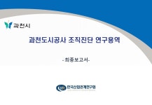 조직진단 연구용역 [전자자료] : 최종보고서 과천도시공사 조직진단 연구용역 [전자자료] : 최종보고서 / 과천시 , 한국산업관계연구원 [편]