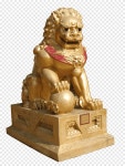 Chinese lion statue 2, gold-colored foo dog, png | PNGEgg