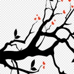 Black tree red flowers, red, ink png | PNGEgg