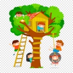 Cute kids playing, tree house, tree png | PNGEgg