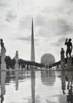 The Trylon and Perisphere at the 1939 New York Worlds Fair. In the foreground are The Four Freedoms by Leo Friedlander - a... 