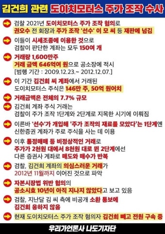 김건희 관련 도치치모터스 주가 조작 수사 정리 | 보배드림 정치게시판