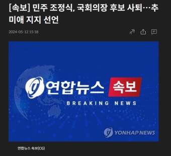 [속보] 민주 조정식, 국회의장 후보 사퇴…추미애 지지 선언 | 보배드림 베스트글